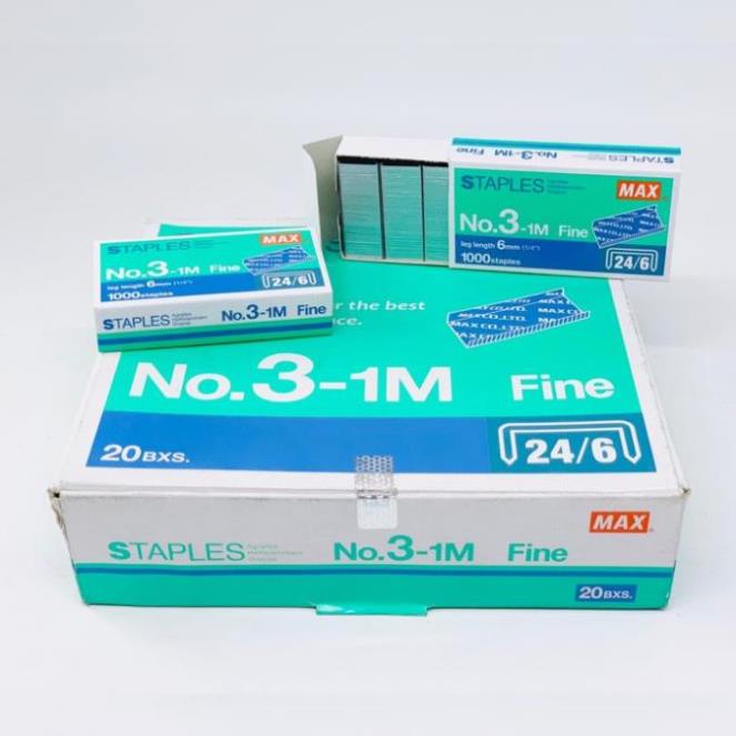 Đinh ghim MAX No.3-1M - Set 20 hộp nhỏ - Kim bấm số 3 tiêu chuẩn, ghim tới 30 trang/ lần