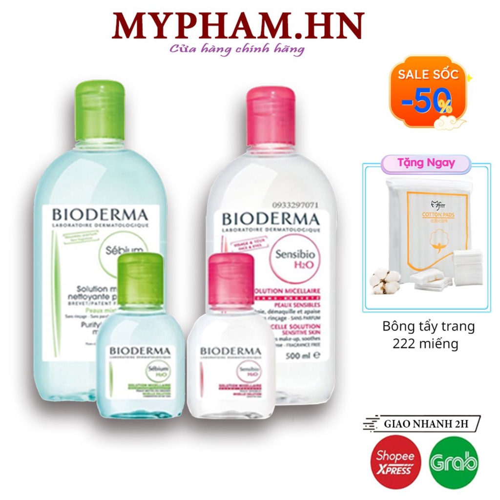 Nước Tẩy Trang Bioderma Crealine H2O Nắp Nhấn Màu Hồng (mọi loại da) , nắp nhấn xanh (da dầu , mụn) 500ml - Mypham.hn
