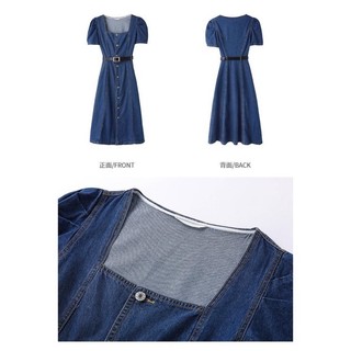 Đầm Jeans Cổ Vuông Gài Nút Dáng Dài