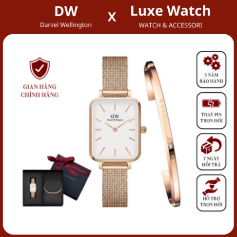 . đồng hồ thời trang Nữ Daniel Welington Quadro Melrose White & vòng tay Classic Cuff V1 DW xịn - Luxe Watch Official . | BigBuy360 - bigbuy360.vn