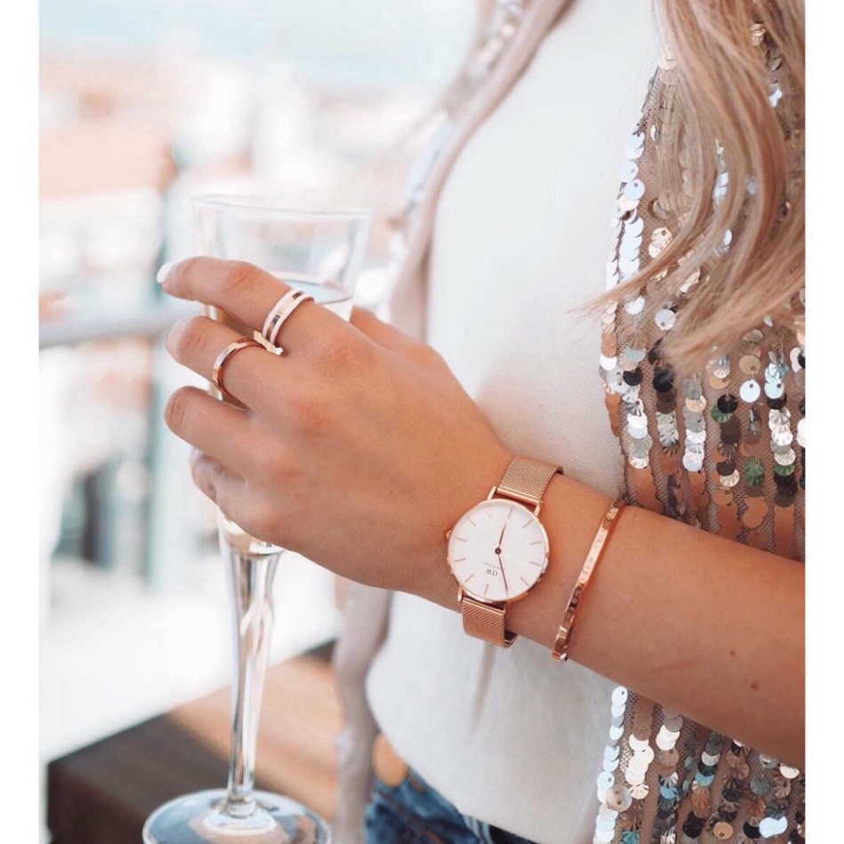 . [Chính Hãng - Ảnh Thật] Set Combo huê hồng DW - Petite Melrose White & vòng tay Classic - Luxe Watch Official . . | BigBuy360 - bigbuy360.vn