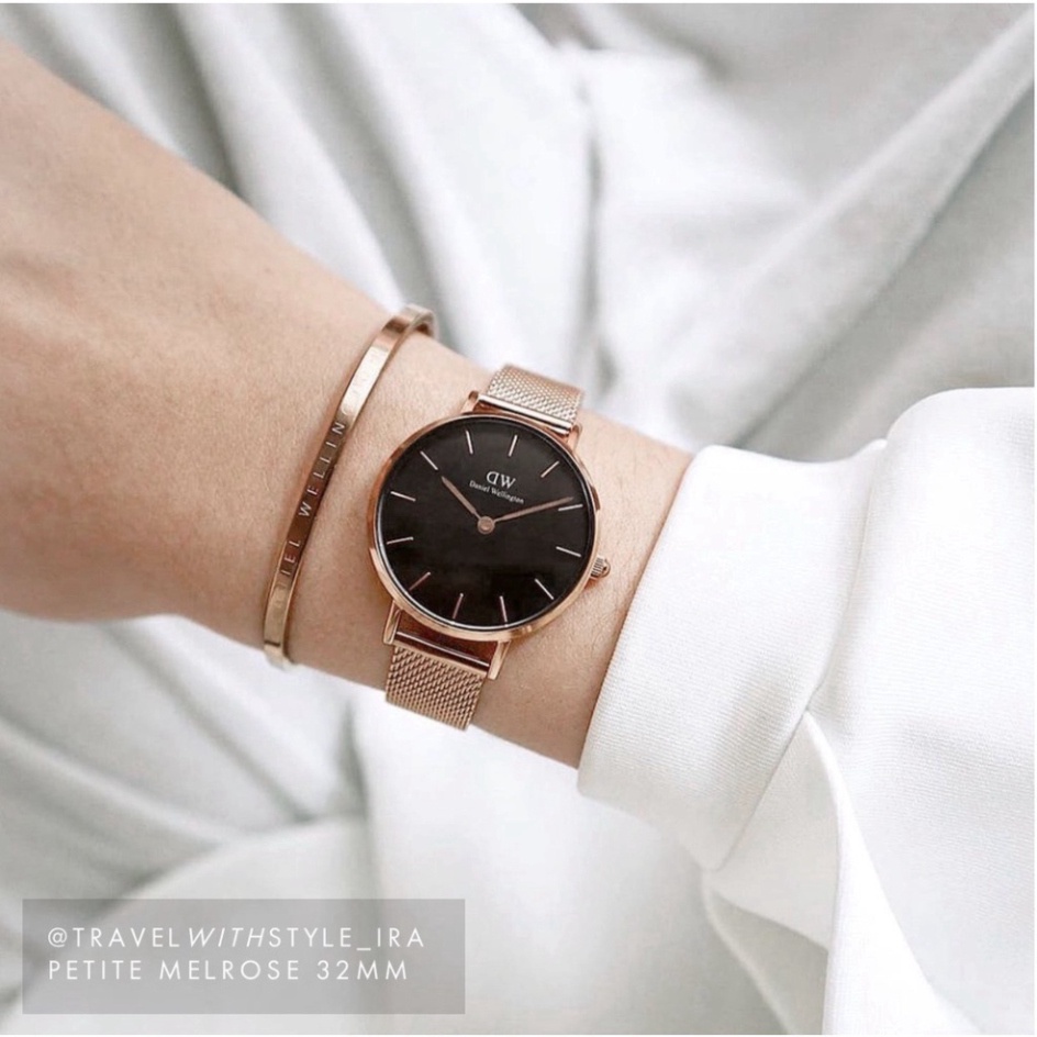 . [Chính Hãng - Ảnh Thật] Set Combo hoả hồng DW - Petite Melrose Black & vòng tay Classic - Luxe Watch Official . .