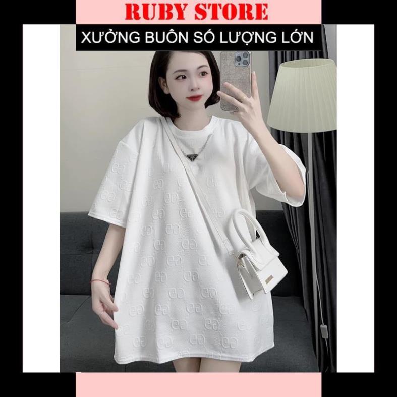 Áo Phông Unisex Xốp Dập Nổi Form Thụng Giấu Quần Mềm Mịn🥰Áo Thun Cổ Tròn Mắt Xích Nổi In Kín Đẹp