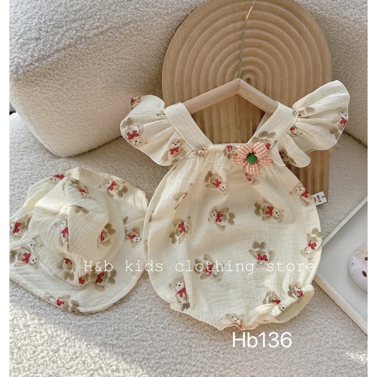 Body cánh tiên kèm mũ bèo cực xinh cho bé, chất liệu xô muslin cao cấp