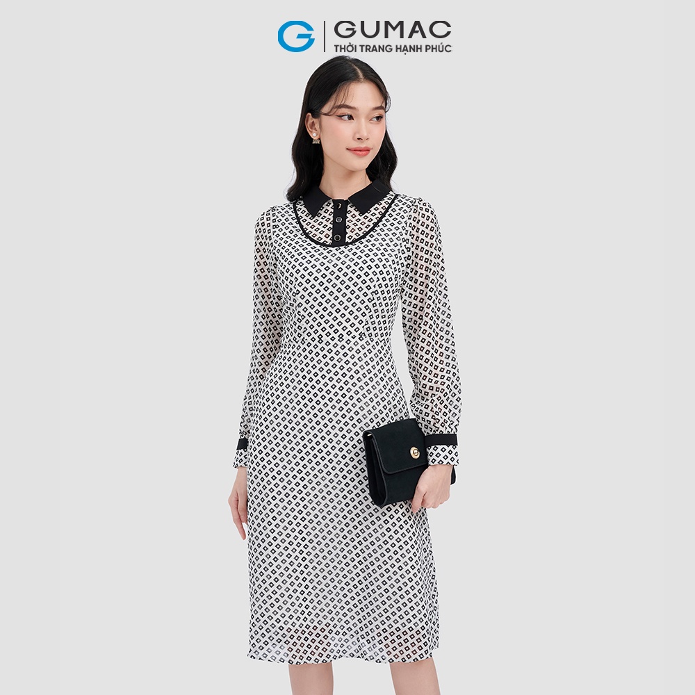 Đầm họa tiết kiểu phối thời trang GUMAC DC09054