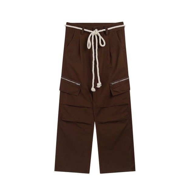 Jiashucheng Quần Yếm Dây Rút Dài Thẳng Màu Hồng Cổ Điển Dễ Phối Đồ Cho Nam Và Nữ