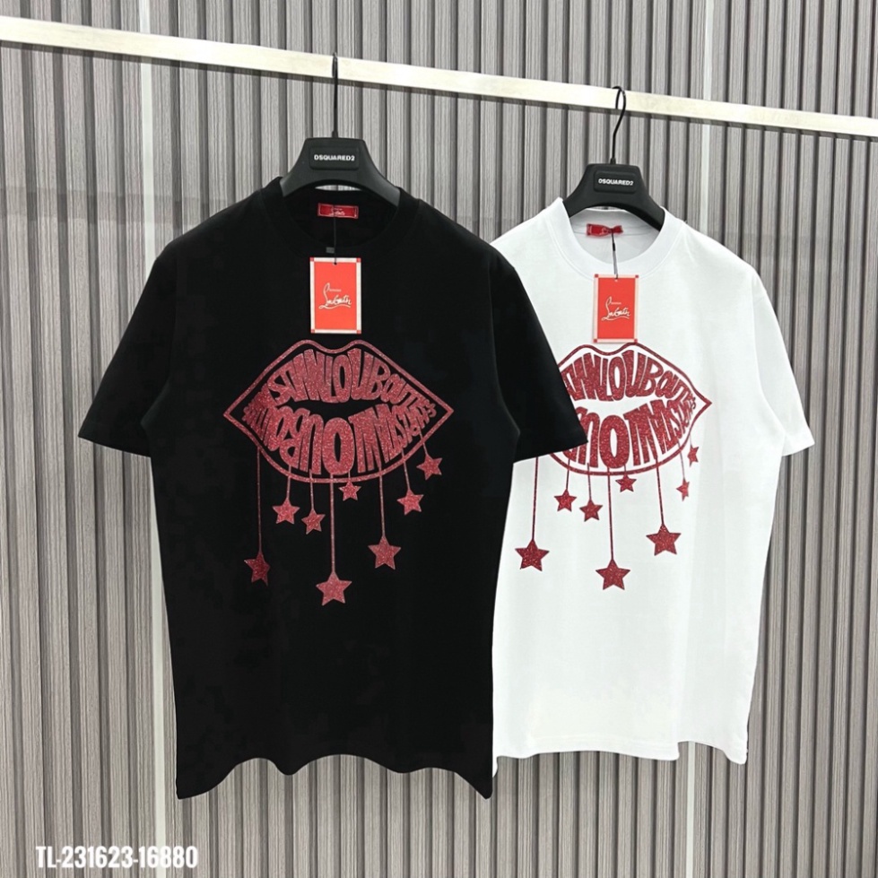 Áo Thun Nam Nữ Họa Tiết Logo Đôi Môi Kim Tuyến Cao Cấp Áo Phông Siêu Cấp Unisex Cổ Bo Chất Lượng