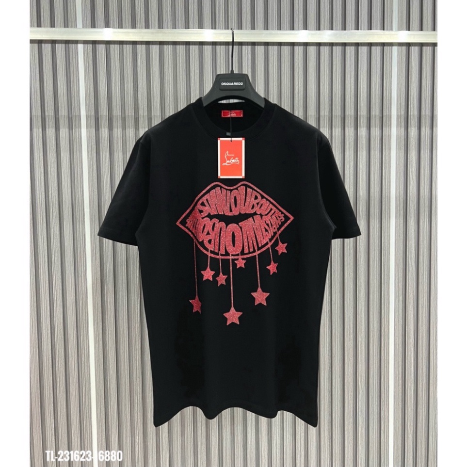 Áo Thun Nam Nữ Họa Tiết Logo Đôi Môi Kim Tuyến Cao Cấp Áo Phông Siêu Cấp Unisex Cổ Bo Chất Lượng