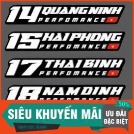 FREE Logo sticker Tem dán xe, mũ bảo hiểm Việt Nam Performance và các tỉnh thành (63 tỉnh) ghi tỉnh vào mục nhắn tin