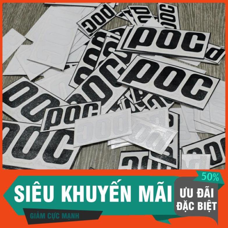 FREE 1 Tem Lột Logo chữ POC dán nón bảo hiểm phản quang và thường màu trắng, đen 6cm và 10cm dán mũ bảo hiểm, dán xe