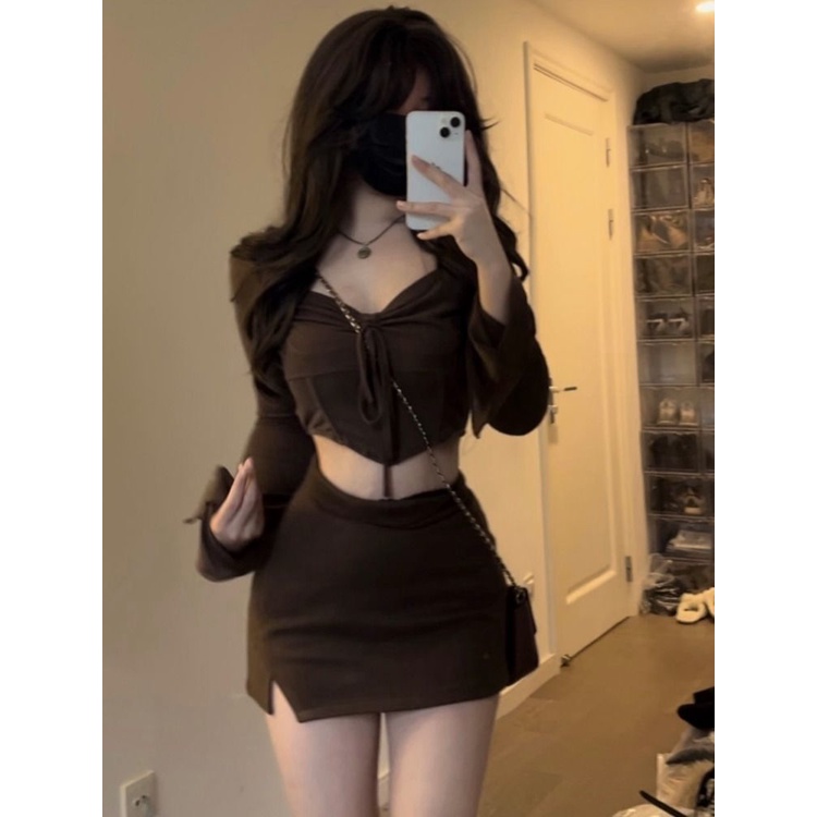 Jiashucheng Bộ Áo Dài Tay Xếp Ly Ngực Không Đối Xứng Phong Cách Mỹ Hàng Mới Dành Cho Bé Gái