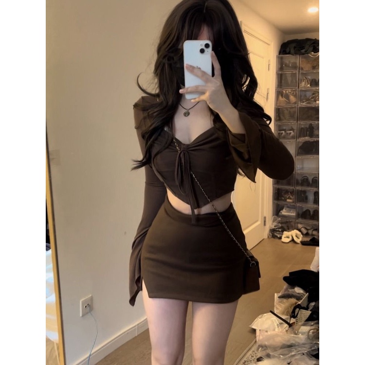 Jiashucheng Bộ Áo Dài Tay Xếp Ly Ngực Không Đối Xứng Phong Cách Mỹ Hàng Mới Dành Cho Bé Gái