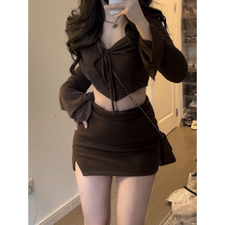 Jiashucheng Bộ Áo Dài Tay Xếp Ly Ngực Không Đối Xứng Phong Cách Mỹ Hàng Mới Dành Cho Bé Gái