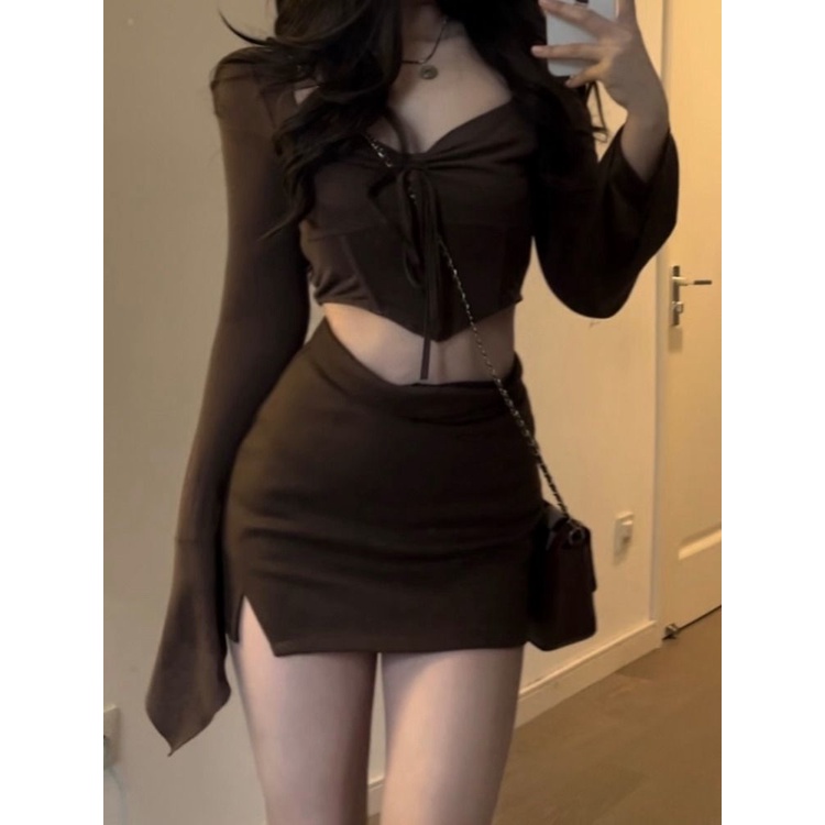 Jiashucheng Bộ Áo Dài Tay Xếp Ly Ngực Không Đối Xứng Phong Cách Mỹ Hàng Mới Dành Cho Bé Gái