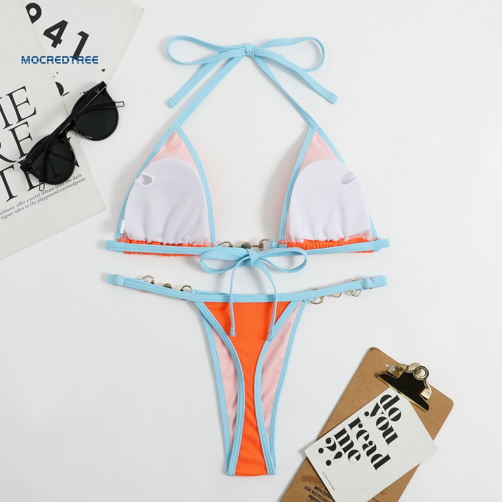 Bộ Bikini 2 Mảnh Hở Lưng Màu Sắc Tương Phản Cho Nữ