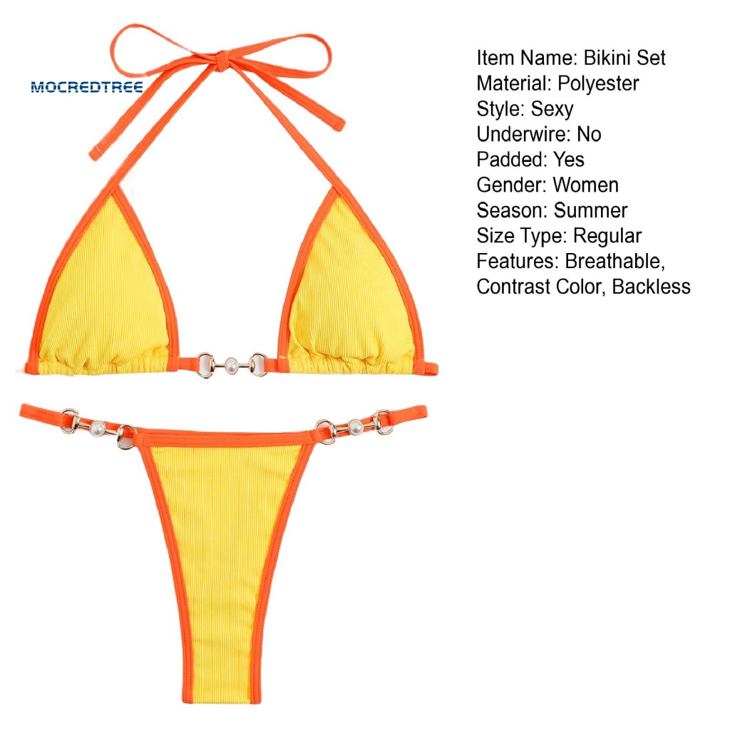 Bộ Bikini 2 Mảnh Hở Lưng Màu Sắc Tương Phản Cho Nữ