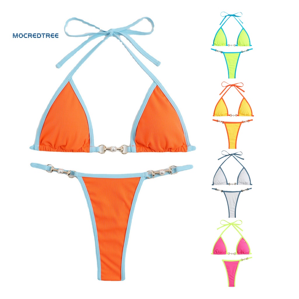 Bộ Bikini 2 Mảnh Hở Lưng Màu Sắc Tương Phản Cho Nữ