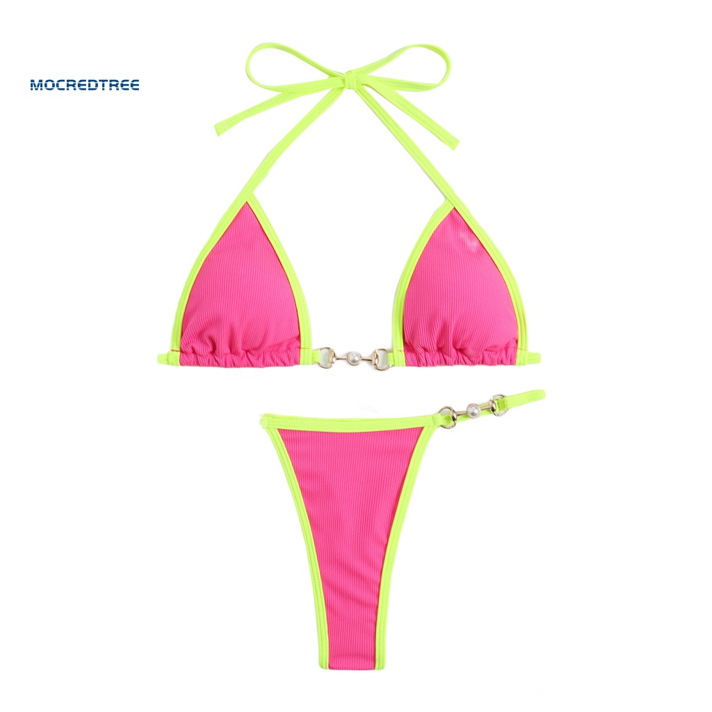 Bộ Bikini 2 Mảnh Hở Lưng Màu Sắc Tương Phản Cho Nữ