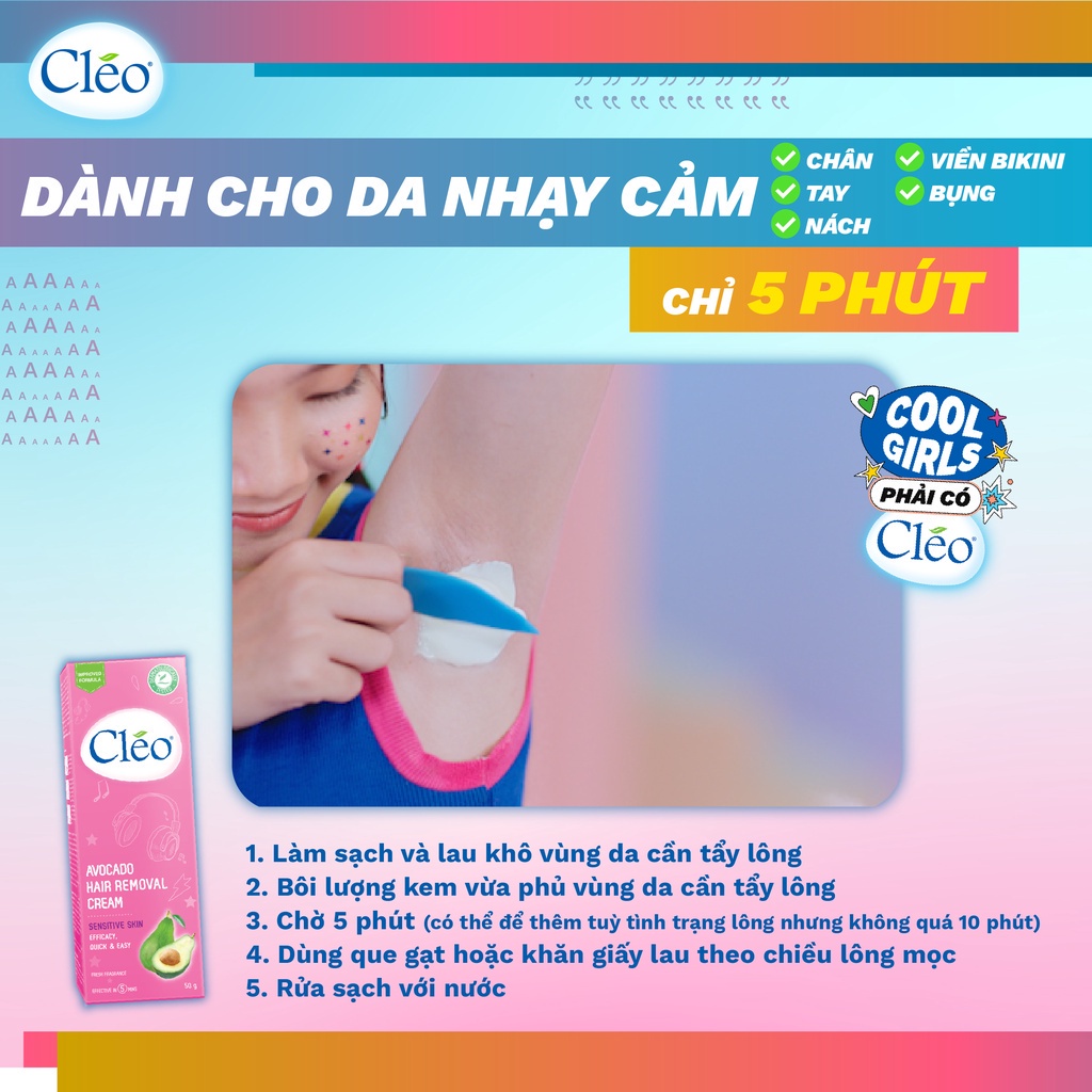 Combo 02 Kem Tẩy Lông Cho Da Nhạy Cảm Cleo Avocado Hair Removal Cream Sensitive Skin 50g