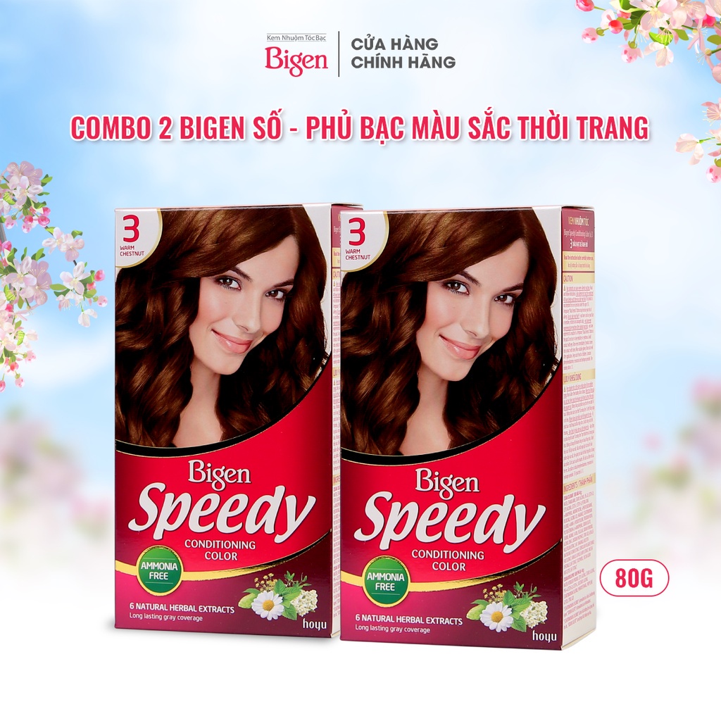 Combo 2 hộp Thuốc nhuộm phủ bạc dạng kem Bigen Speedy Conditioning Color 80ml/ hộp, màu thời trang