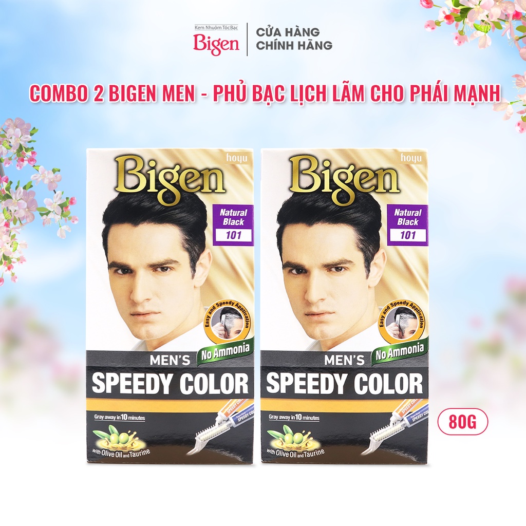 Combo 2 hộp thuốc nhuộm phủ bạc Bigen Men Speedy Color 80ml/hộp dành cho nam, nhuộm tóc bạc hoàn hảo, dạng kem