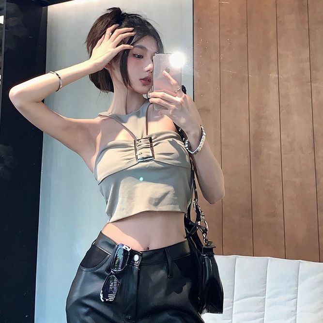 Xiaozi ~ Áo Hai Dây Màu Đen Phong Cách Desire Thời Trang Mùa Hè Mới Mặc Ngoài Trời Cho Nữ