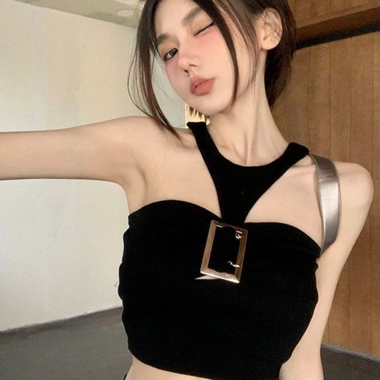 Xiaozi ~ Áo Hai Dây Màu Đen Phong Cách Desire Thời Trang Mùa Hè Mới Mặc Ngoài Trời Cho Nữ