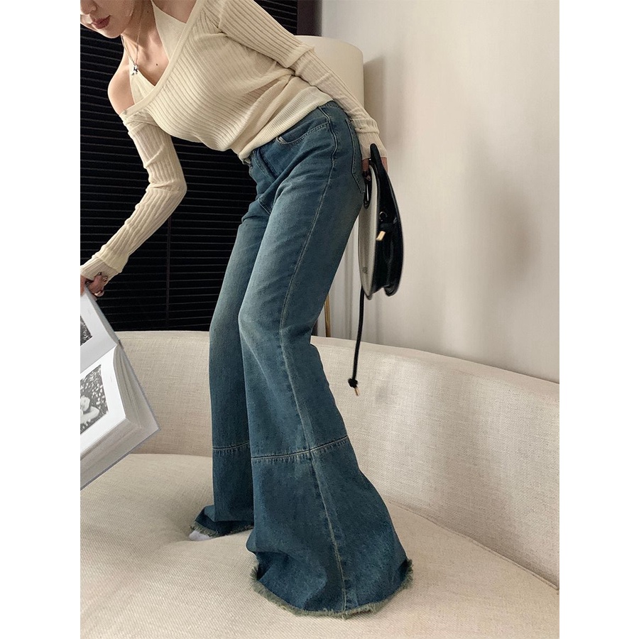 Jiashucheng Quần Jean Ống Rộng Lưng Cao Thời Trang Mùa Thu Mới Cho Nữ
