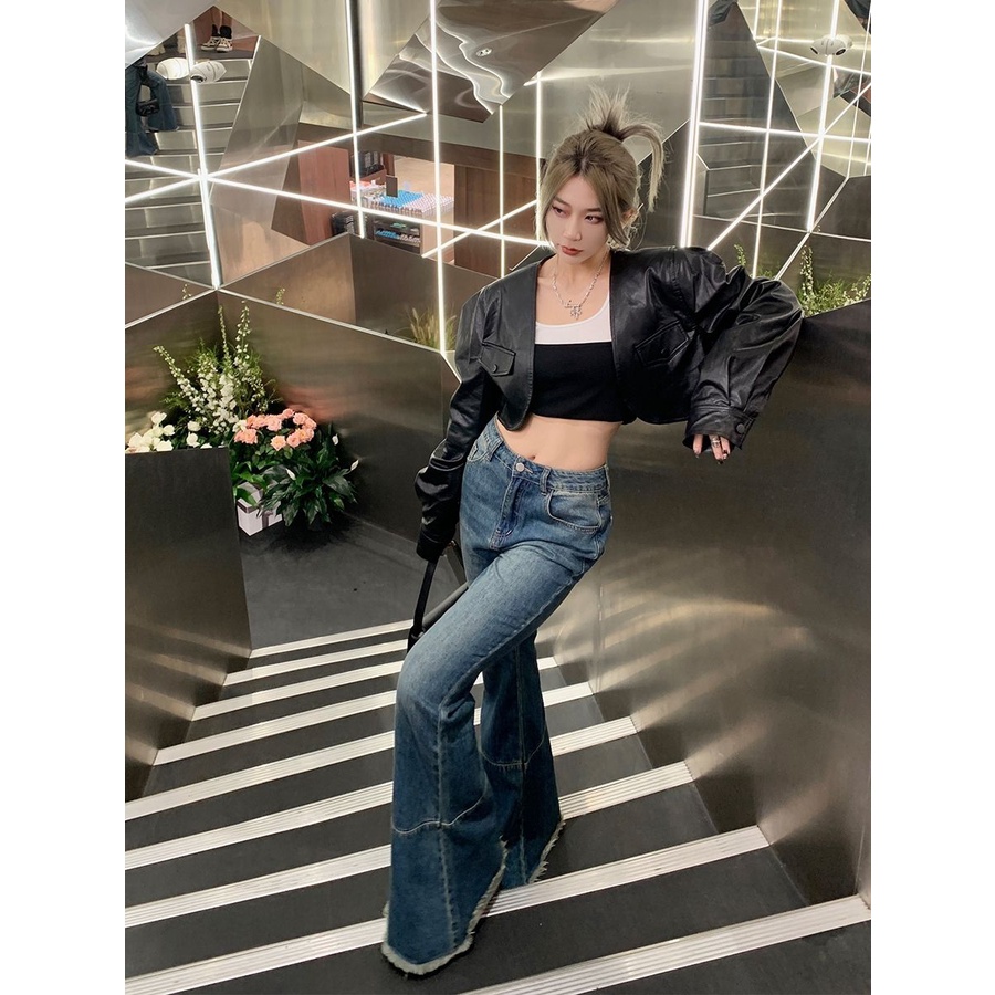 Jiashucheng Quần Jean Ống Rộng Lưng Cao Thời Trang Mùa Thu Mới Cho Nữ