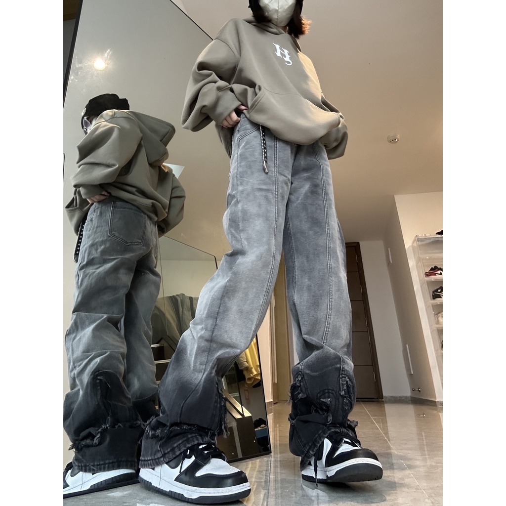 Quần Jean Màu Gradient Phong Cách Đường Phố Mỹ Cá Tính