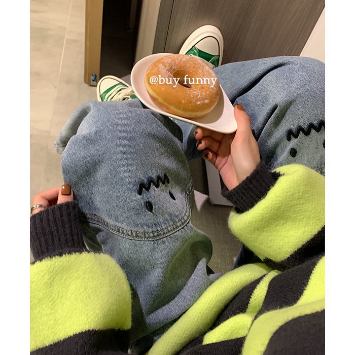 Jiashucheng Quần Jean Dài Dáng Rộng Ống Suông Cỡ Lớn Phong Cách Hàn Quốc Thời Trang Mùa Xuân Mới Cho Nữ