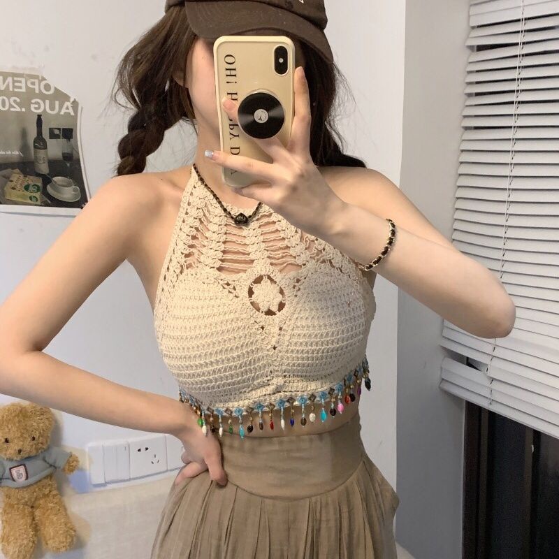 Jiashucheng Áo Dệt Kim Sát Nách Dáng Ngắn Thời Trang Mùa Hè Cho Nữ