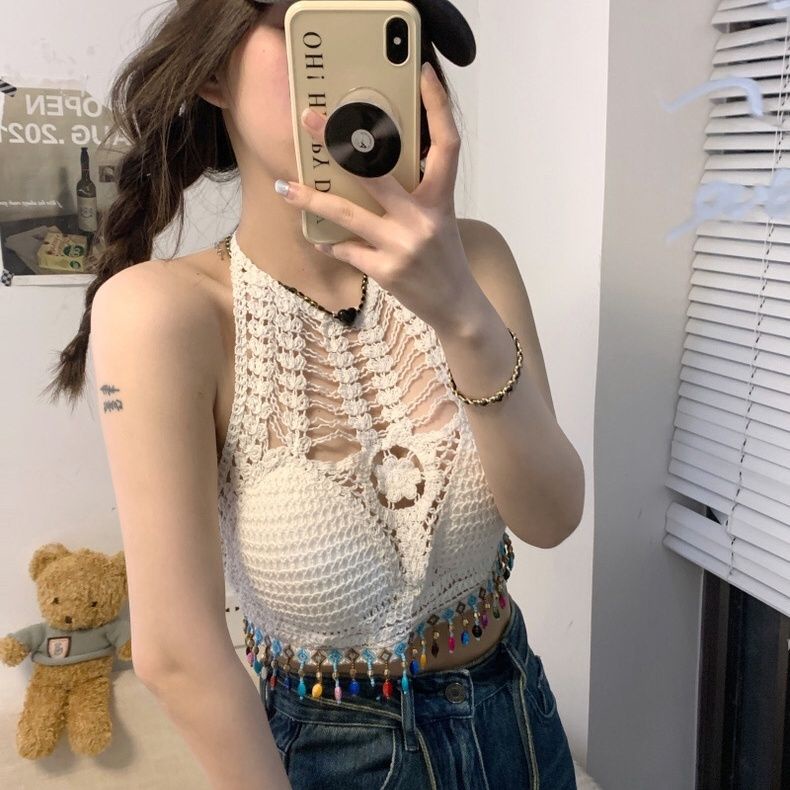 Jiashucheng Áo Dệt Kim Sát Nách Dáng Ngắn Thời Trang Mùa Hè Cho Nữ