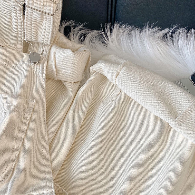 Quần Yếm Denim Lưng Cao Ống Rộng Thêu Họa Tiết Phong Cách Retro Mùa Thu Mới Dễ Phối Đồ Cho Nữ