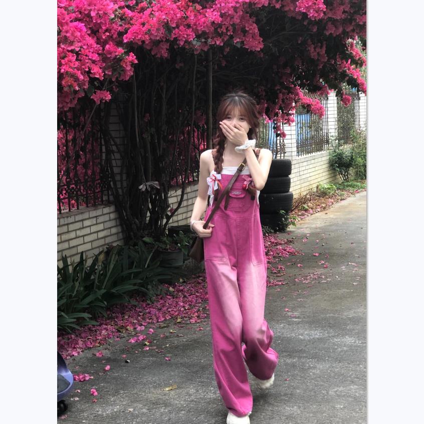 Quần Yếm Denim Lưng Cao Ống Rộng Thời Trang Xuân Hè Phong Cách Mỹ Mới Cho Nữ