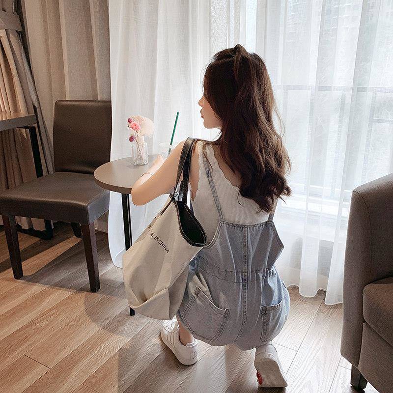 Quần Yếm Denim Ngắn Dáng Rộng Phong Cách Hàn Quốc Thời Trang Mùa Hè Mới Cho Nữ