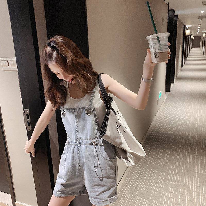 Quần Yếm Denim Ngắn Dáng Rộng Phong Cách Hàn Quốc Thời Trang Mùa Hè Mới Cho Nữ