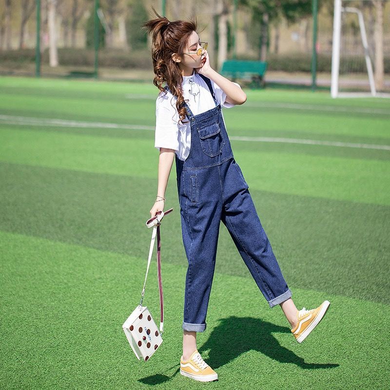 Quần Yếm Denim Dáng Rộng Phong Cách Hàn Quốc Thời Trang Mùa Thu Mới Cho Nữ