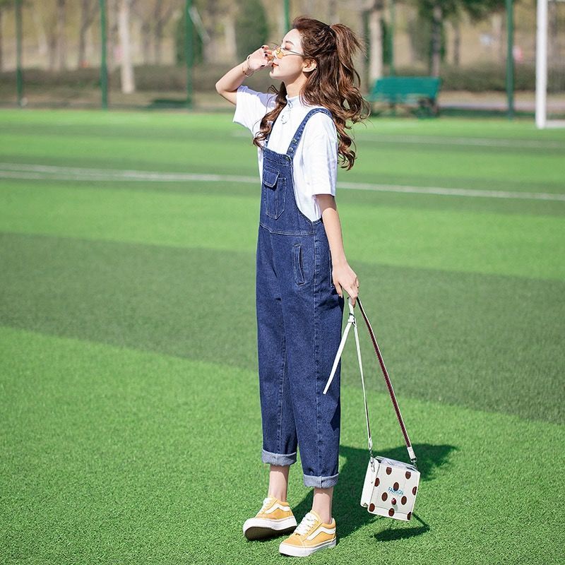 Quần Yếm Denim Dáng Rộng Phong Cách Hàn Quốc Thời Trang Mùa Thu Mới Cho Nữ