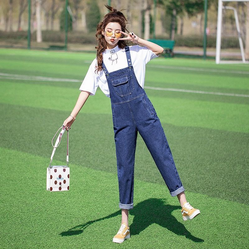 Quần Yếm Denim Dáng Rộng Phong Cách Hàn Quốc Thời Trang Mùa Thu Mới Cho Nữ