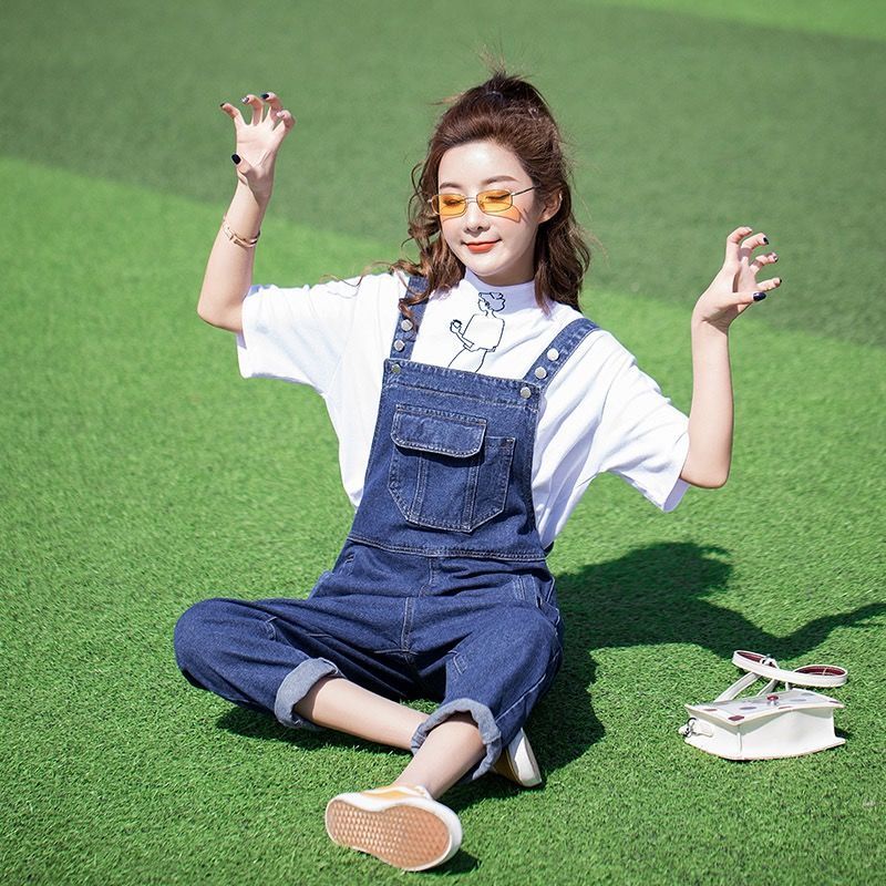 Quần Yếm Denim Dáng Rộng Phong Cách Hàn Quốc Thời Trang Mùa Thu Mới Cho Nữ