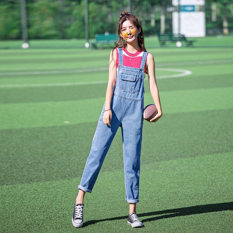 Quần Yếm Denim Dáng Rộng Phong Cách Hàn Quốc Thời Trang Mùa Thu Mới Cho Nữ