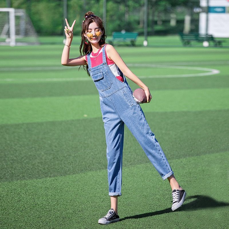 Quần Yếm Denim Dáng Rộng Phong Cách Hàn Quốc Thời Trang Mùa Thu Mới Cho Nữ