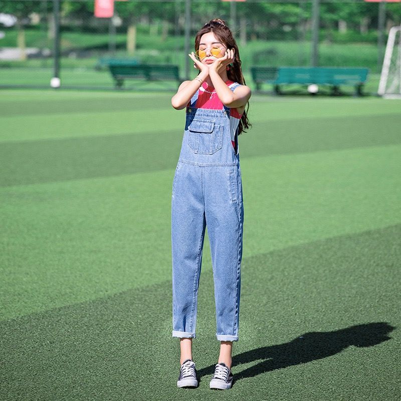 Quần Yếm Denim Dáng Rộng Phong Cách Hàn Quốc Thời Trang Mùa Thu Mới Cho Nữ