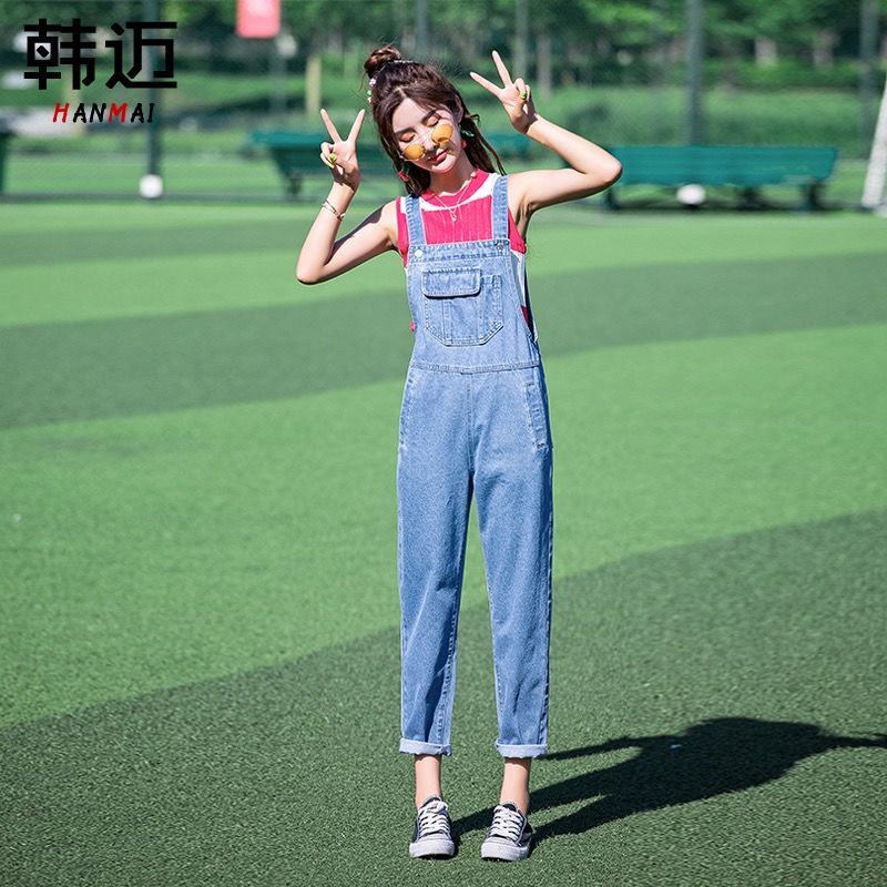 Quần Yếm Denim Dáng Rộng Phong Cách Hàn Quốc Thời Trang Mùa Thu Mới Cho Nữ