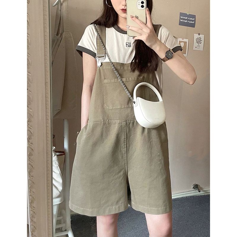 Quần Yếm Denim Ngắn Eo Cao Thời Trang Mùa Hè Thiết Kế Mới Dành Cho Nữ