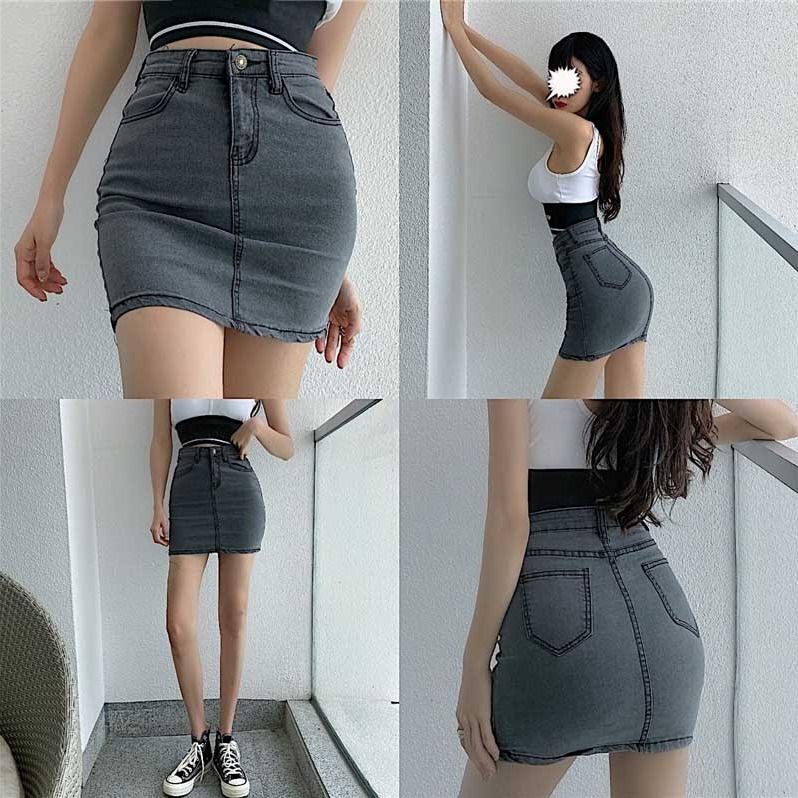 Jiashucheng Chân Váy Denim Dài Lưng Cao Co Giãn Dáng Ôm Thời Trang Mùa Hè Dành Cho Nữ