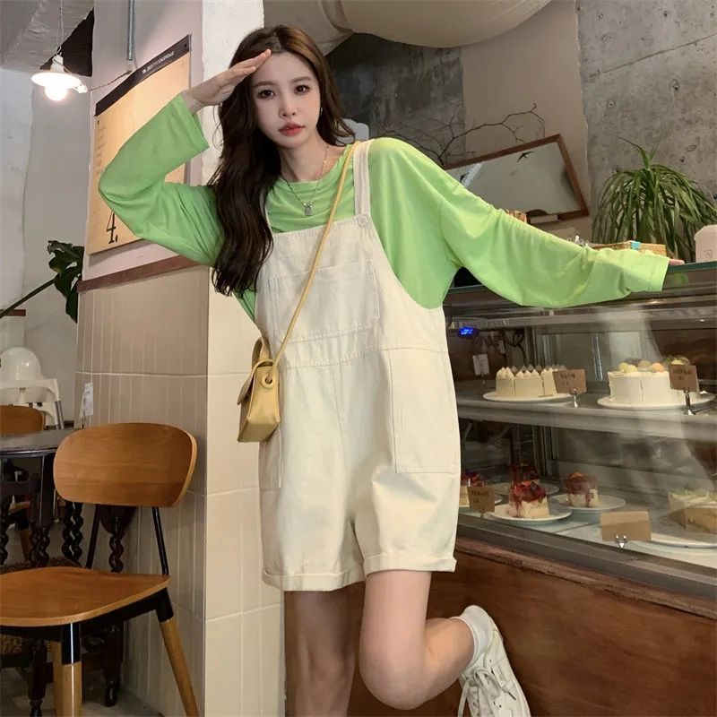 Quần Short Yếm Màu Hồng Dáng Rộng Phong Cách Hàn Quốc Thời Trang Mùa Hè Cho Nữ