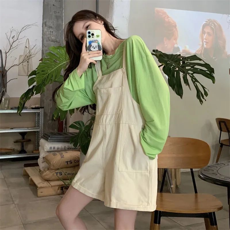 Quần Short Yếm Màu Hồng Dáng Rộng Phong Cách Hàn Quốc Thời Trang Mùa Hè Cho Nữ