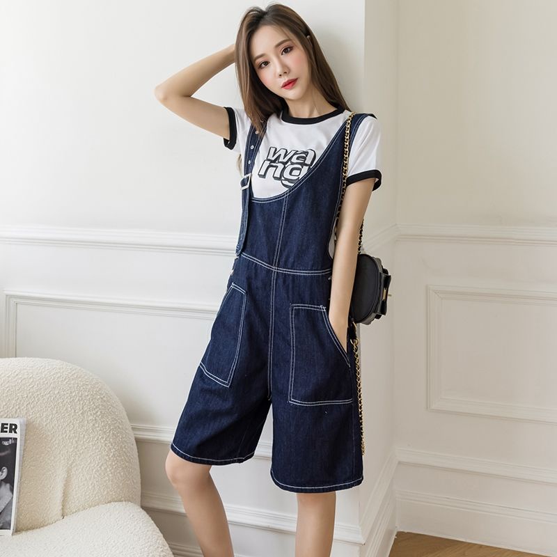 Quần Yếm Denim Ngắn Một Bên Vai Phong Cách Hàn Quốc Thời Trang Mùa Hè Mới Dành Cho Nữ